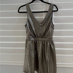 one clothing Metallic Silver V-Neck Mini Dress